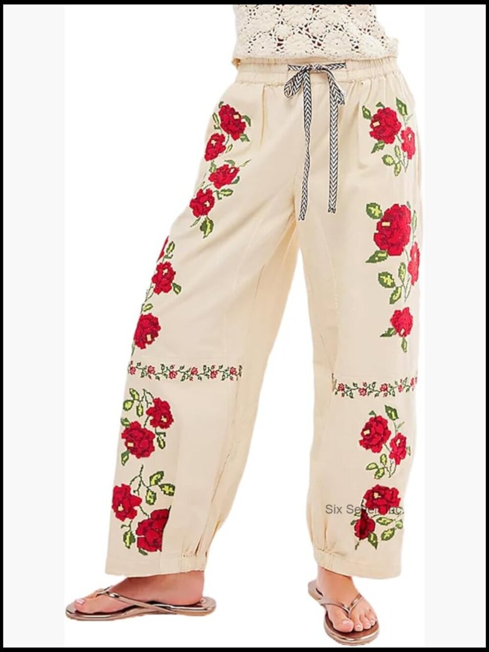 Mid Rise Wide Leg Barrel Jeans Embroidered Boyfriend Fit Baggy Denim Pants